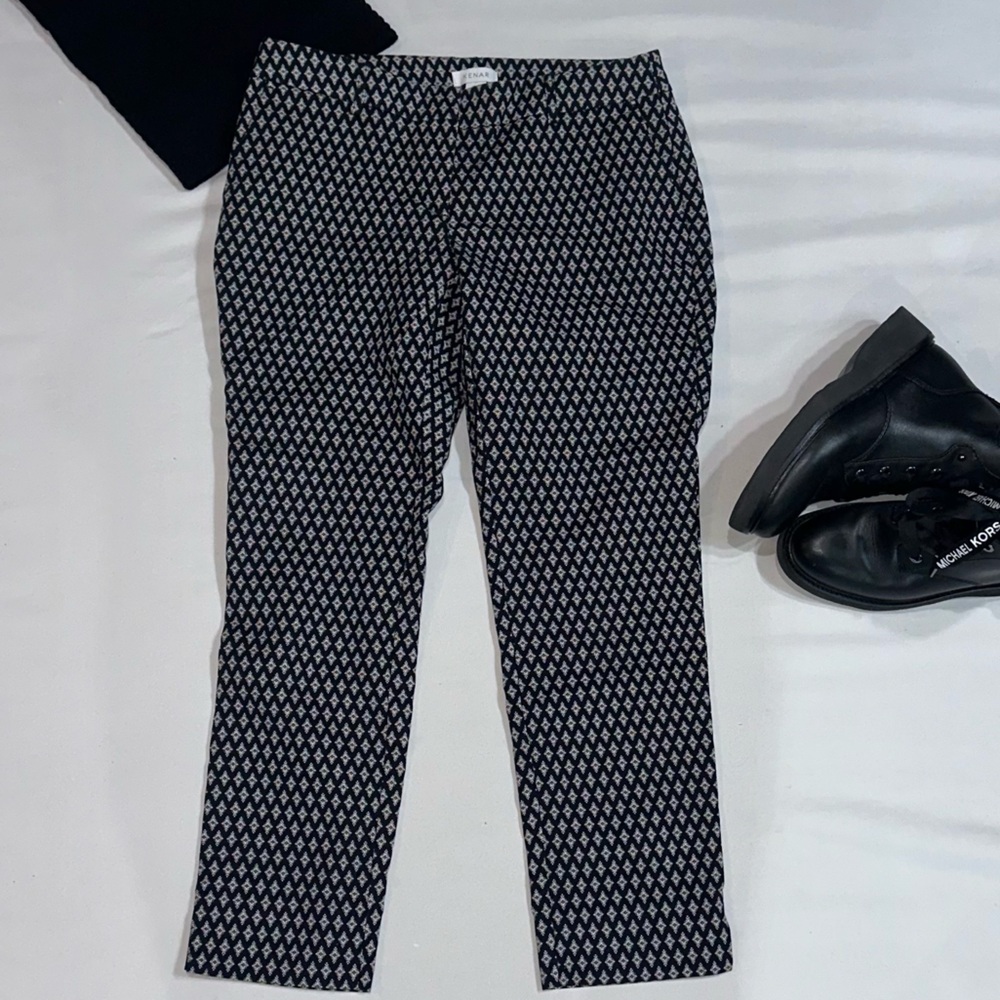 Kenar Black and White Cropped Ankle Pants with Pin Dots